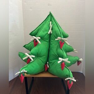 Vintage Christmas Fabric Handmade Tree. Green & Red Christmas Tree Decor 15”